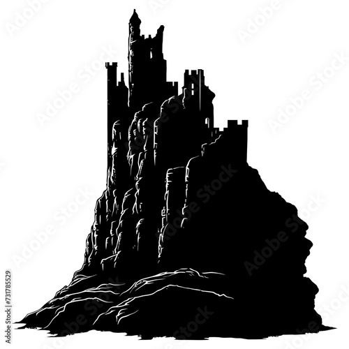 Silhouette rock castle full body black color only
