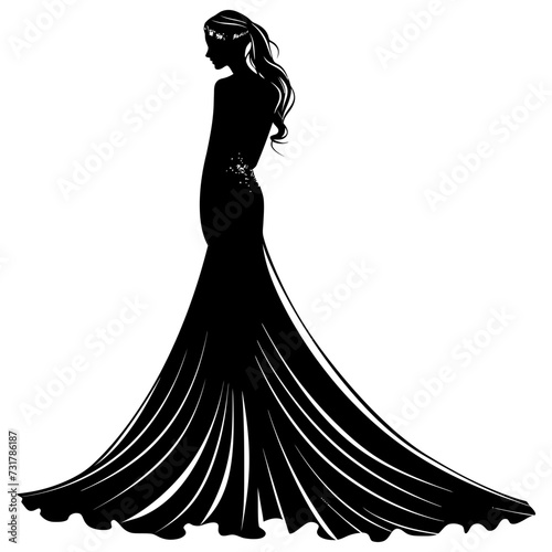 Silhouette the bride woman full body black color only