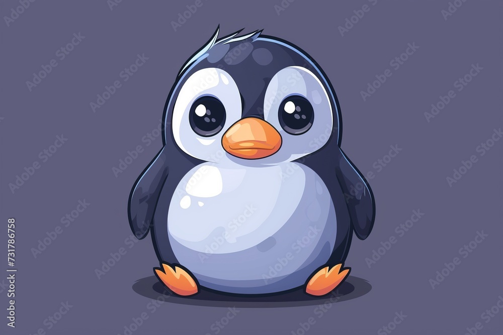Obraz premium Whimsical cartoon penguin with a bright smile, serving as a high-quality animal nature icon on an isolated backdrop in a playful flat logo