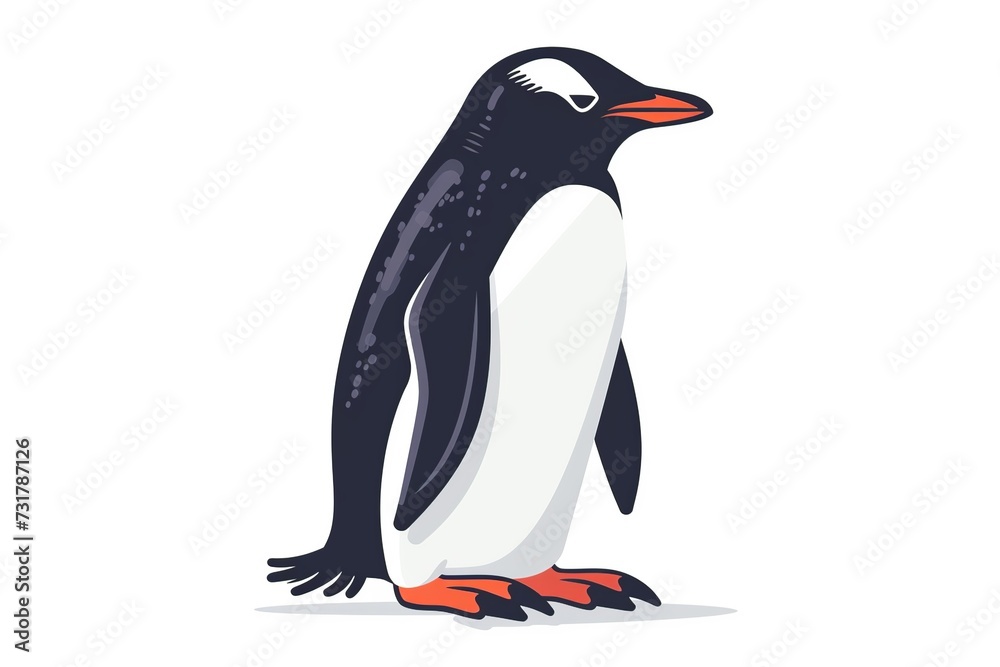 Fototapeta premium Whimsical cartoon penguin with a bright smile, serving as a high-quality animal nature icon on an isolated backdrop in a playful flat logo