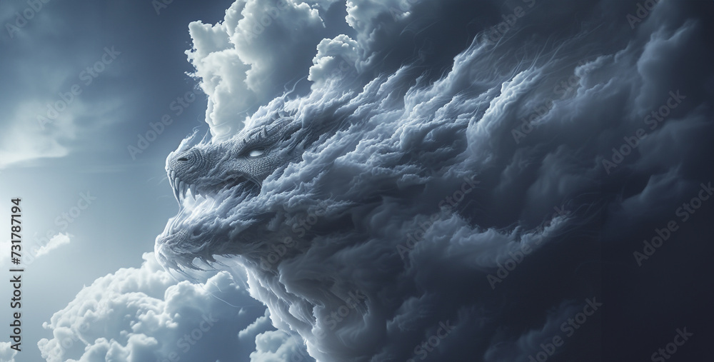 Naklejka premium storm over the ocean, storm over the sky, The cloud that looks like a dragon in the sky