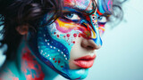 A handsome guy with artistic face paint or creative makeup, expressing a unique and avant-garde side of beauty