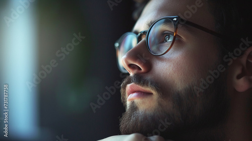 A profile shot of a guy in a thoughtful moment, showcasing the introspective and contemplative side of his personality photo