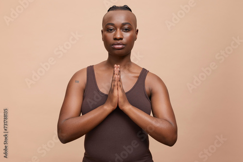 Portrait of beautiful woman with mohawk hair