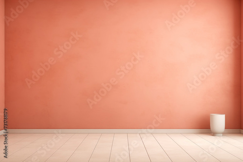 A peachy coral wall background with a nice floor. (Generative AI)