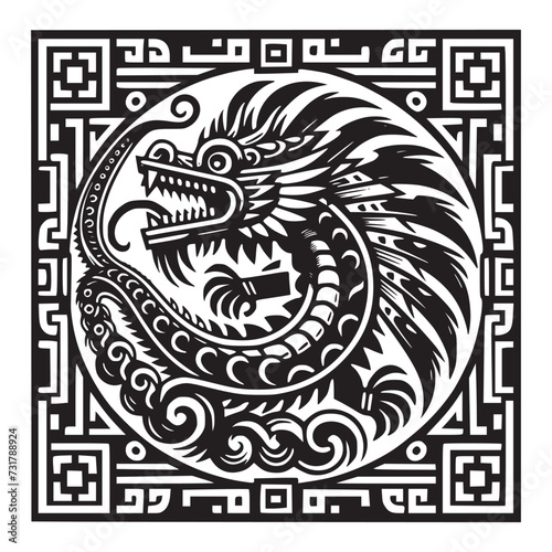 ancient art of dragon with style of maya tribe scripture of wall mythical vector illustration