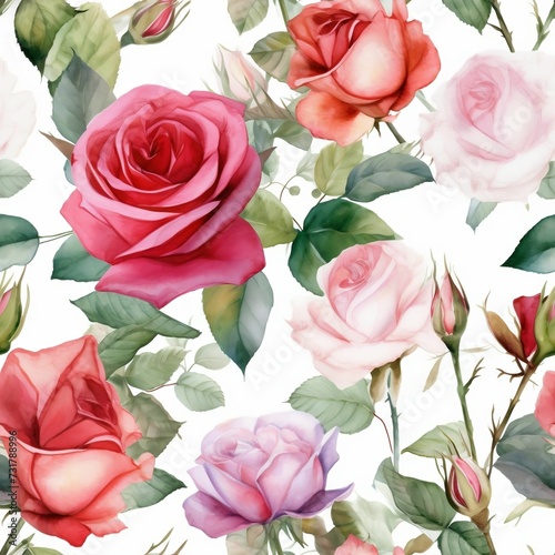 Fototapeta Naklejka Na Ścianę i Meble -  Watercolor painting of vibrant flowers, a seamless pattern.