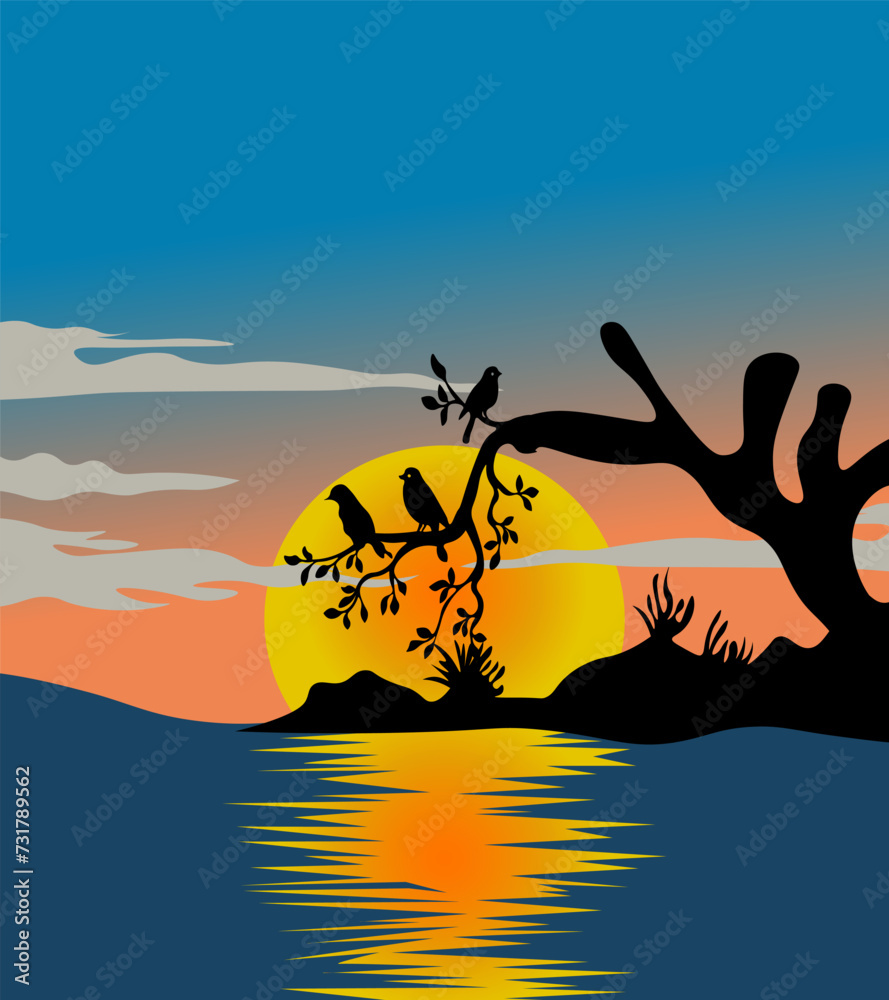 sunset and birds sky sea sun afternoon trees sunset and birds sky sea sun afternoon trees
