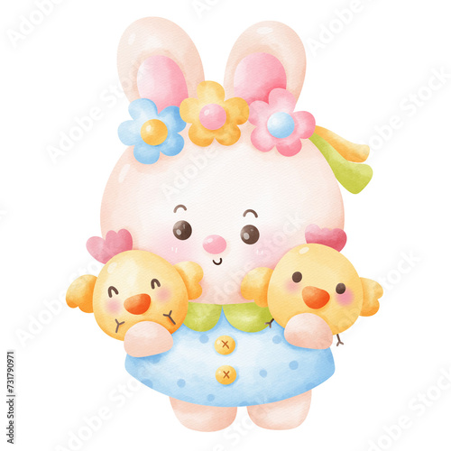 Easter bunny watercolor clipart spring season