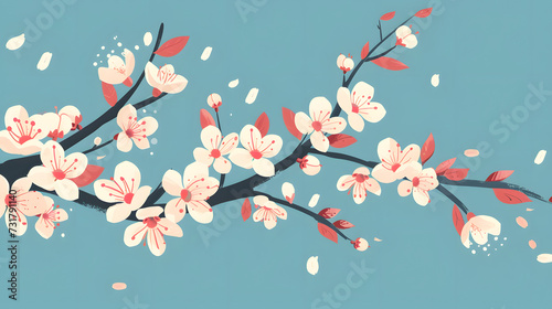 Minimal blossom tree in spring on the pastel blue background. Summer concept illustration