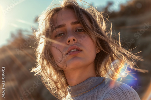 Modern and intimate portrait of a girl with glass reflections.