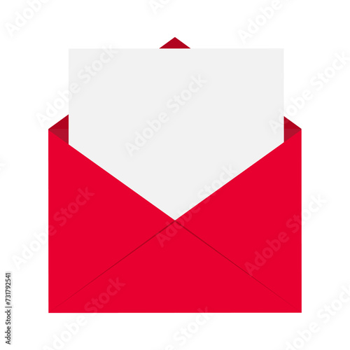 Red envelope with white sheet of paper isolated on transparent and white background. Closeup element for valentine's day and wedding design decoration. Vector flat illustration. Letter.