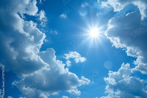 The sun is shining in the blue sky generated by ai