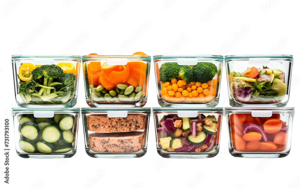 Complete Glass Meal Prep Set Isolated on Transparent Background PNG.
