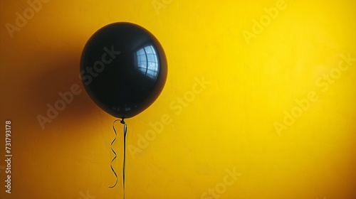 Fly Me to the Moon: A Black Balloon's Yellow Background Generative AI photo