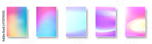 Set of colorful hologram paper card. Abstract holographic wavy gradient mesh color backgrounds.