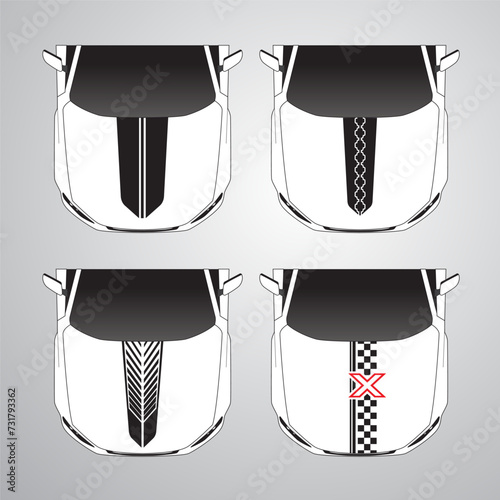 Vehicle graphics stripe kits for car hood. Graphic abstract stripe racing designs vector