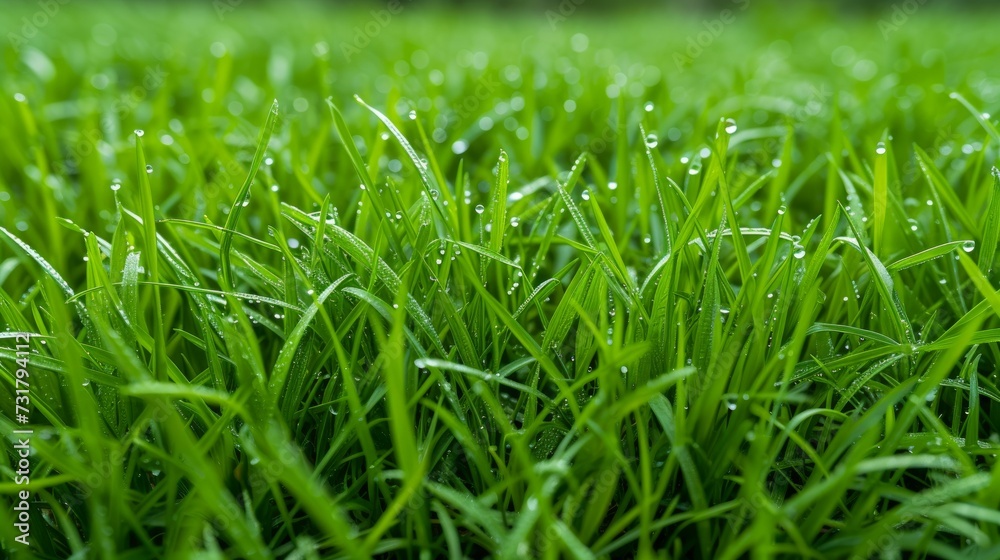 Fototapeta premium Macro shot of dew on grass, showcasing spring's freshness