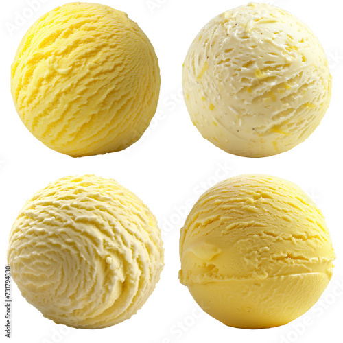Set of Lemon ice cream ball Isolated on transparent background