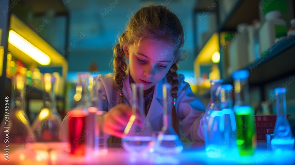 child experimenting in a science lab