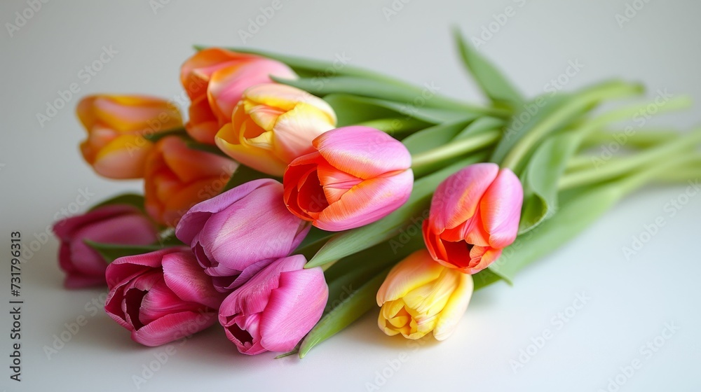 Spring's fresh tulip bouquet, vibrant against a white backdrop Spring's fresh tulip bouquet, vibrant against a white backdrop