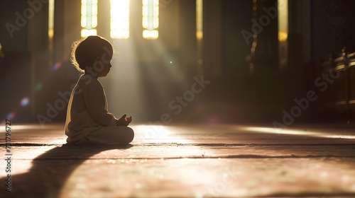 child engaged in prayer in the mosque