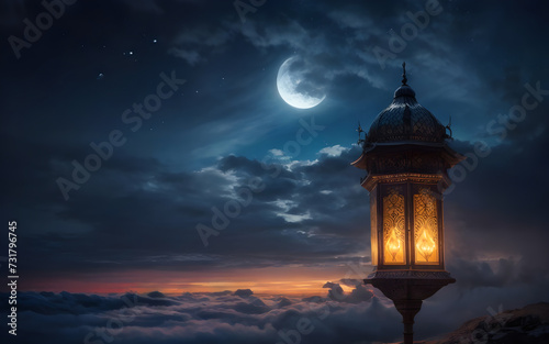 Fantasy islamic lantern for ramadhan celebration banner ai generated