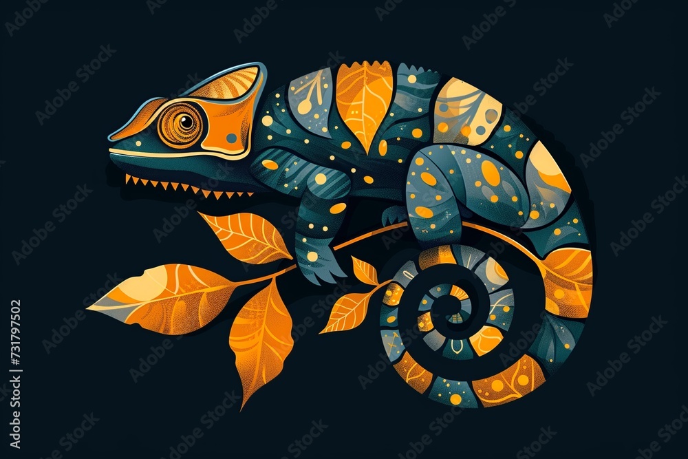 Whimsical flat logo featuring a friendly chameleon character with a charming cartoonish allure, adding a playful touch to your brand identity