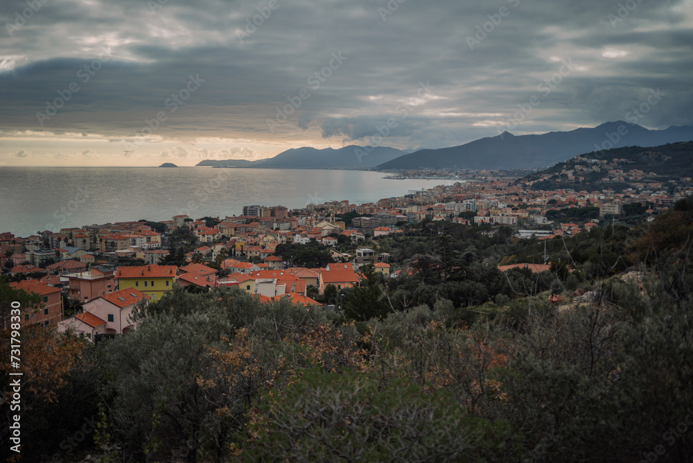 view of the city of Pietra Ligure in Italy