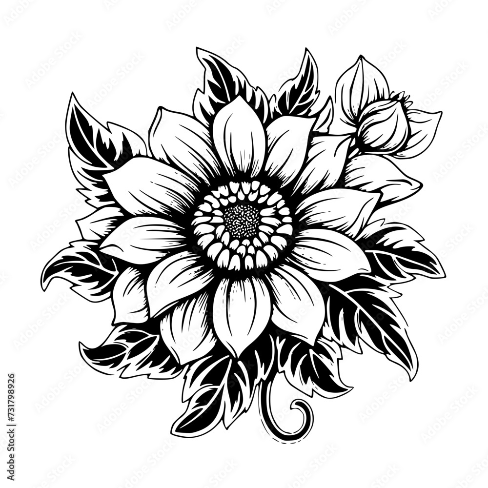 Fototapeta premium Silhouette rose, rose vector, flower svg, vector flower, herb, branch, line art, outline, eps, png, svg, flower, floral, vector, leaf, plant, nature, tree, leaves, illustration, spring, flora, design,