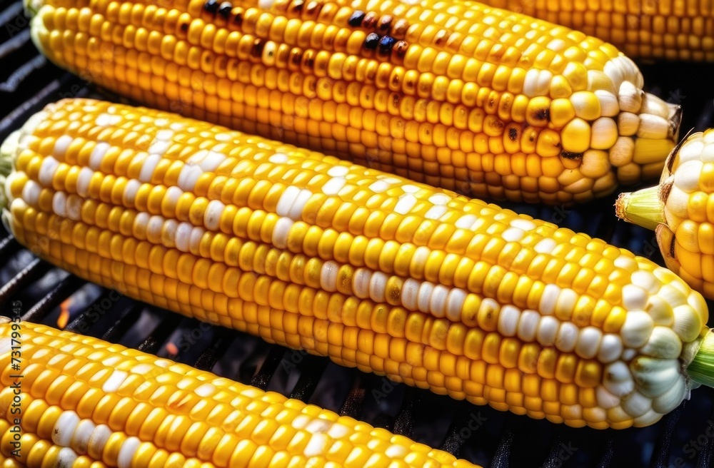 Corn cob close-up,yellow corn kernels,roasted corn, Corn cob close-up,yellow corn kernels,roasted corn,