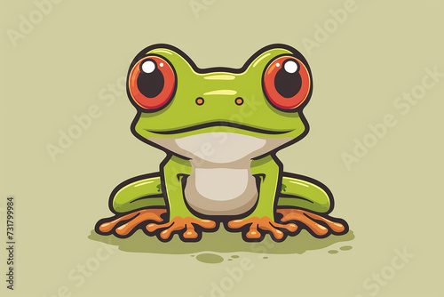 Logo flat layer vector of beautiful frog , looking directly to camera with big eys © Valentin