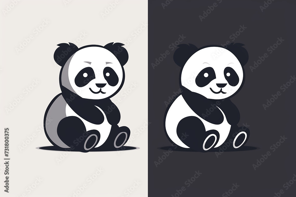 Cute panda illustration on white background and black background Cute panda illustration on white background and black background
