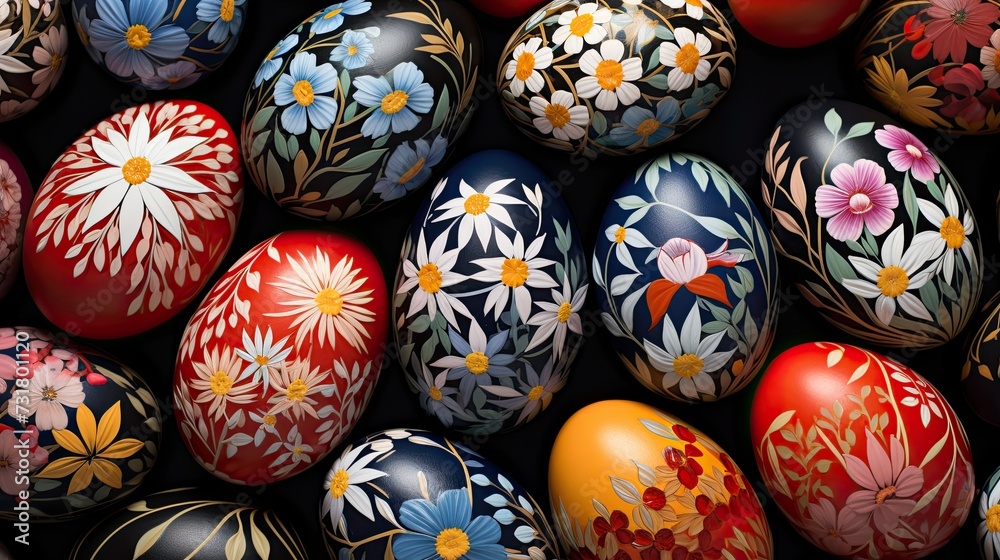 Close up of hand painted easters eggs, easter celebration concept Close up of hand painted easters eggs, easter celebration concept