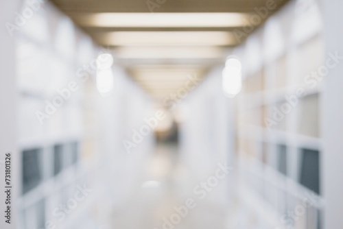Blurry unfocused shot from store or office with bokeh background for head shot or business portrait photo