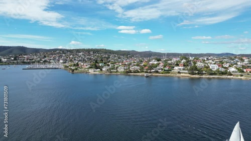 Wallpaper Mural Drone view over the river Derwent and Hobart city onshore during daytime in Tasmania, Australia Torontodigital.ca