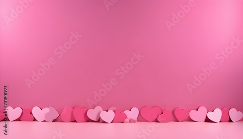 Pink heart shapes on the floor of a pink empty room © Lied