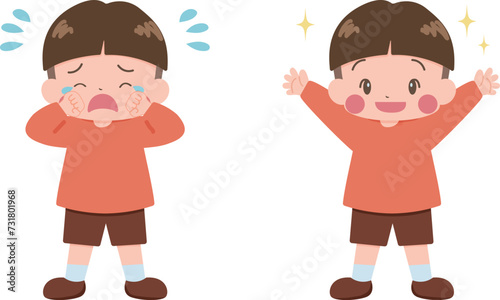 泣いている男の子と笑顔の男の子のセット