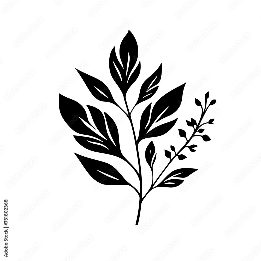 Fototapeta premium leaf vector, herb silhouette, silhouette plant, silhouette flower, silhouette floral, plantpot, leaf, tree, plant, nature, vector, bamboo, pattern, branch, silhouette, floral, flower, design, illustr