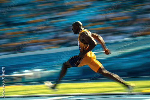 Athlete running on the track and field during a race