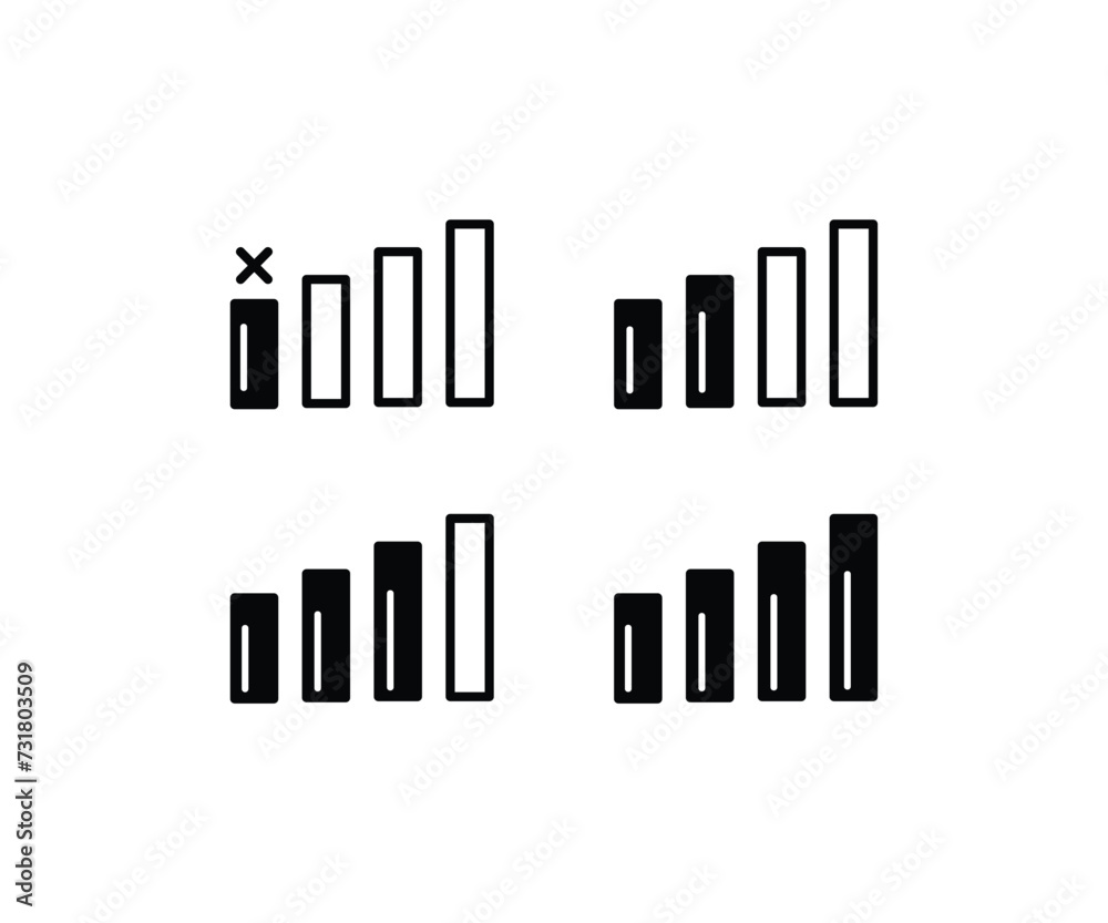 bar chart graph internet signal network icon vector design simple black white illustration collections sets