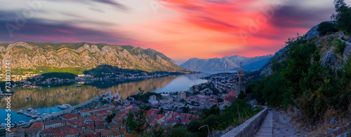 Fototapeta Naklejka Na Ścianę i Meble -  Kotor, Montenegro. Bay of Kotor bay is one of the most beautiful places on Adriatic Sea, it boasts the preserved Venetian fortress, old tiny villages, medieval towns and scenic mountains.
