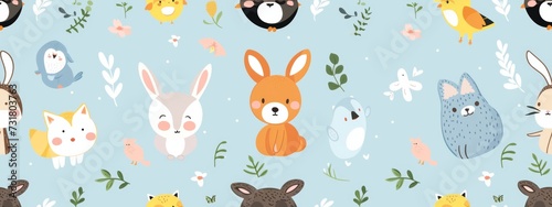 Cute little animals, seamless overlay