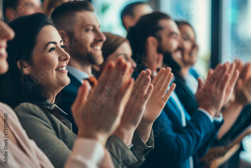 Applause support and success with a business team clapping as an audience at a conference or seminar Meeting wow and motivation with a group of colleagues or employees cheering on an achievement