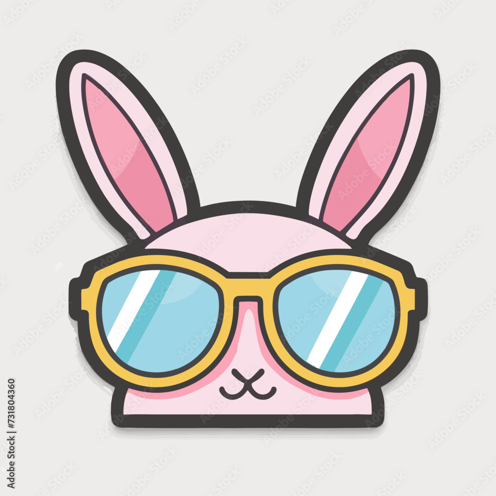 Vector illustration of an adorable pink bunny wearing glasses and smiling