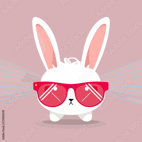 Vector illustration of a white rabbit in a pair of red sunglasses against pink backdrop