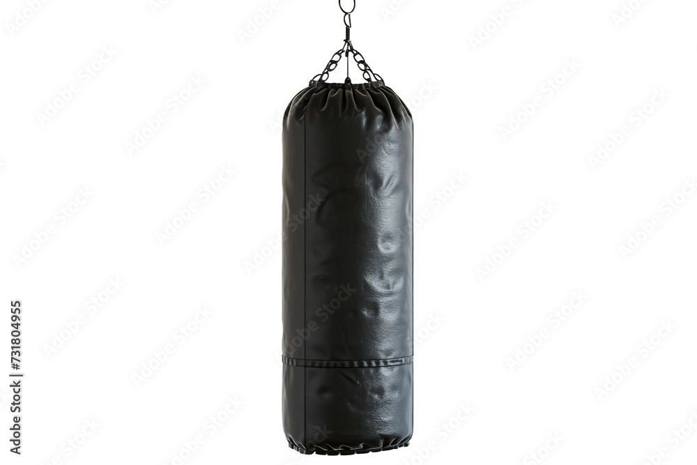 A Black Punching Bag Hanging Isolated on Transparent Background