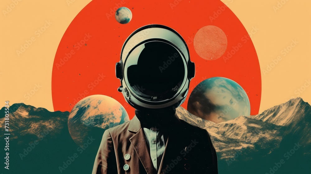 custom made wallpaper toronto digitalAn illustration of a sci-fi cosmonaut in a retro style