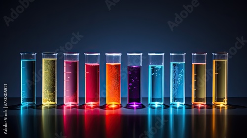 Test tubes used in analytical chemistry for photometric analysis, modern laboratory test concept