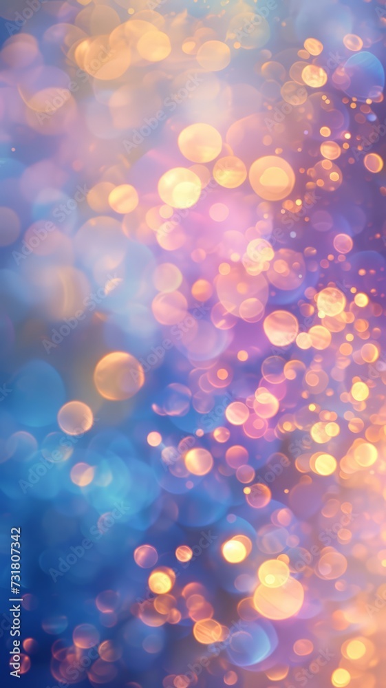 Abstract dark festive blurry background with shiny golden bokeh effect, vertical layout for social media stories